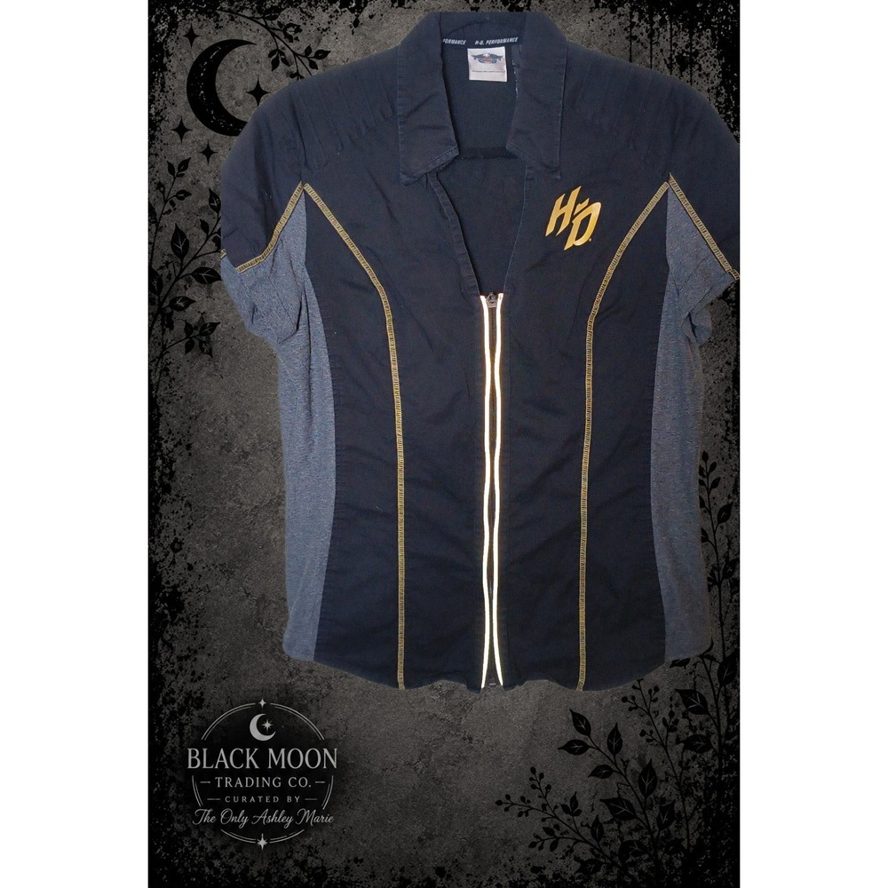 Harley Davidson Women's Large HD Performance Black Gray Zip Front Biker Shirt